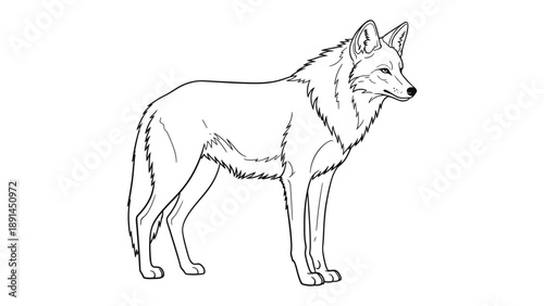 Coyote line art: A detailed line art illustration of a solitary coyote, showcasing its sleek physique and attentive posture.