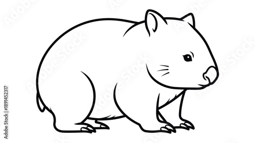 Adorable Wombat Outline: This charming illustration presents a wombat, ideal for educational resources and creative projects. The wombat, a sturdy marsupial with short legs, is depicted in a simple.