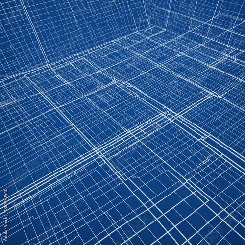 Technical blueprint abstract with intersecting lines and shapes white drafting design