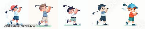 Vector Illustration of a Cute Child Playing Golf