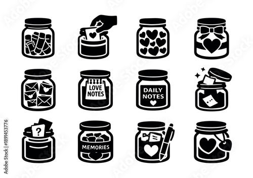 Jar-themed black and white icons set