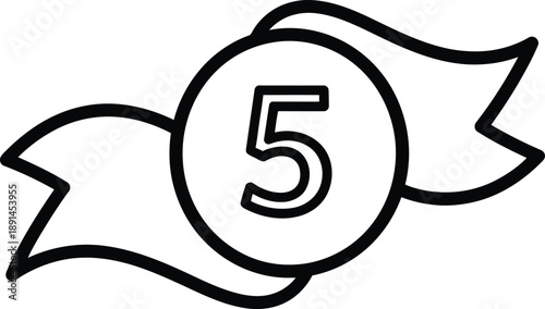 Number five on a ribbon icon