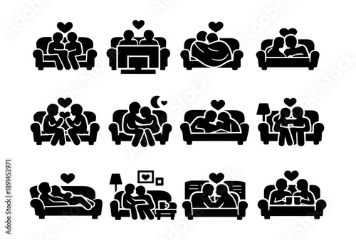 Love and Affection Couple Activities on Sofa Silhouettes