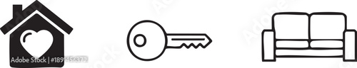 Three Black Filled Icons Representing Home Related Elements
