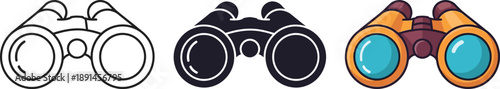 Binoculars icon collection: outline, solid, and vibrant flat design for observation isolated on white background, Vector