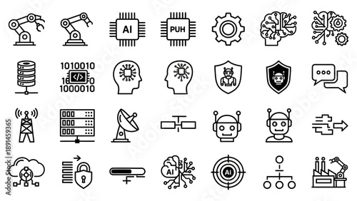 Collection of Simple Black Technology Icons.