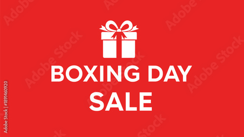 Retail promotion for a Boxing Day Sale featuring a white gift box icon and bold typography on a bright red background.