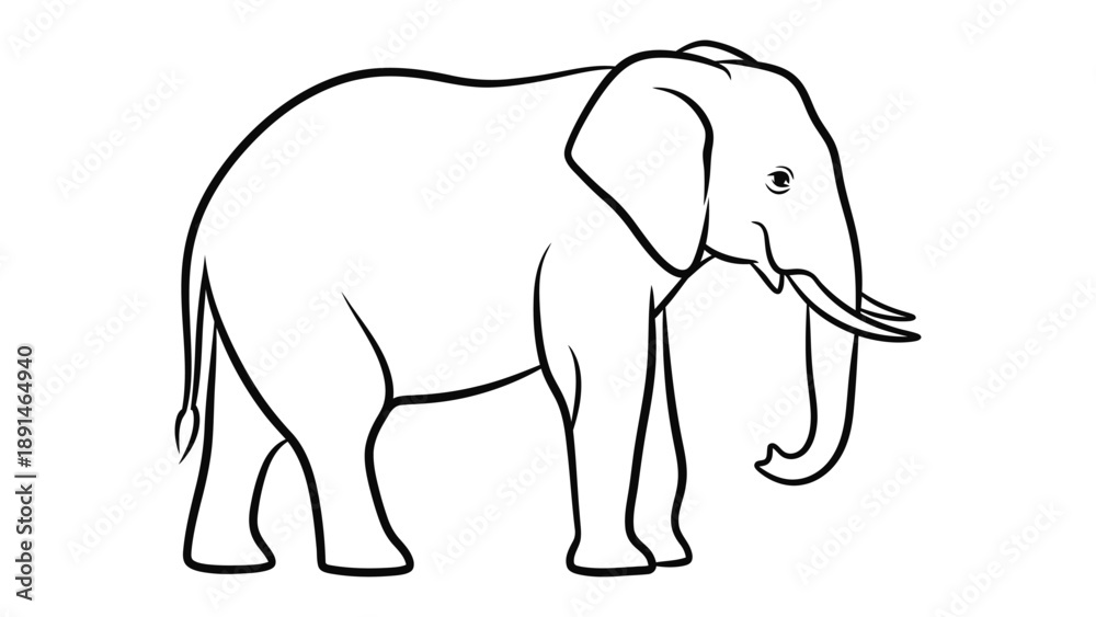 Fototapeta premium Majestic Elephant Illustration: An elegant line drawing of a towering elephant, its massive form and iconic tusks standing in stark contrast.