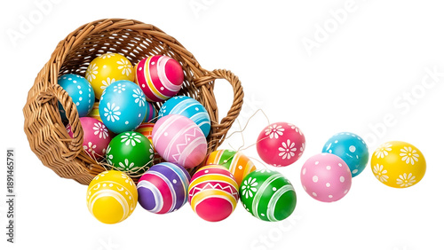 Easter eggs in a wicker basket colorful designs perfect for spring celebrations isolated on transparent background transparent background