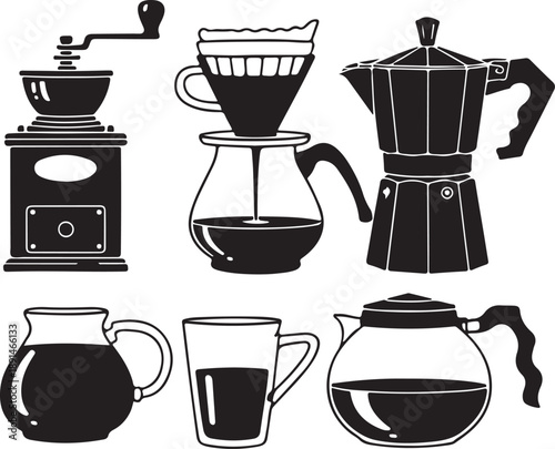 Coffee tools silhouette vector illustration.
