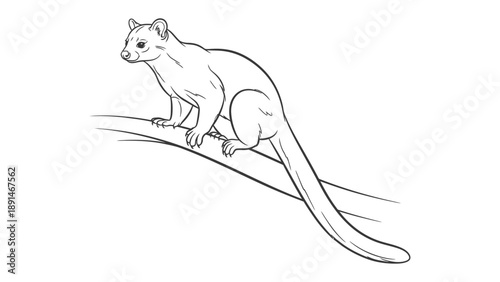 An Elegant Sketch: A detailed illustration of a possum perched gracefully on a branch, perfect for coloring or design purposes. 