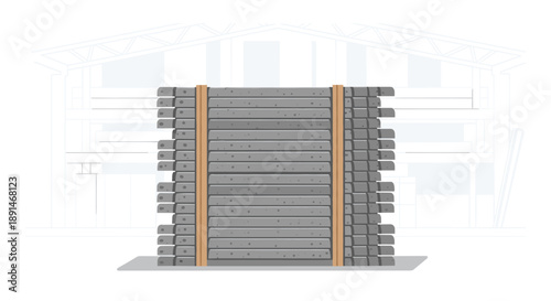 Organized stack of precast concrete slabs in an industrial warehouse setting for large scale construction projects.