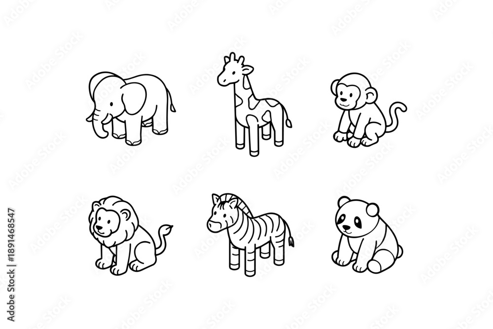 Obraz premium Cute collection of baby animal outlines for coloring and playful designs