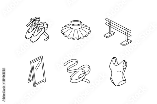 Dance essentials set: ballerina shoes, tutu, and more in linear style