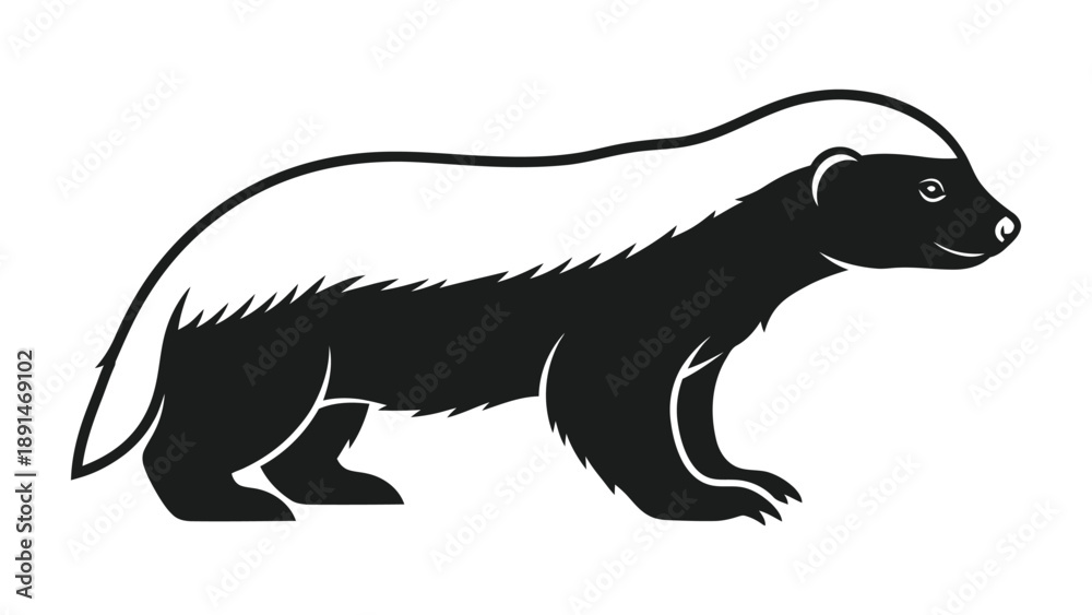 Εκτύπωση καμβά Honey Badger Illustration: A striking illustration of a Honey Badger, showcasing its distinctive black and white markings, embodying strength and resilience in this iconic African mammal