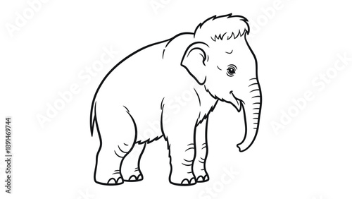 Majestic Mammoth Sketch: A detailed line drawing portrays a woolly mammoth, capturing the essence of the ancient giant in its full glory. 