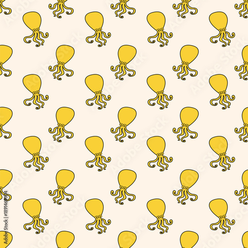 Seamless Kawaii Octopus Pattern on Cream Background