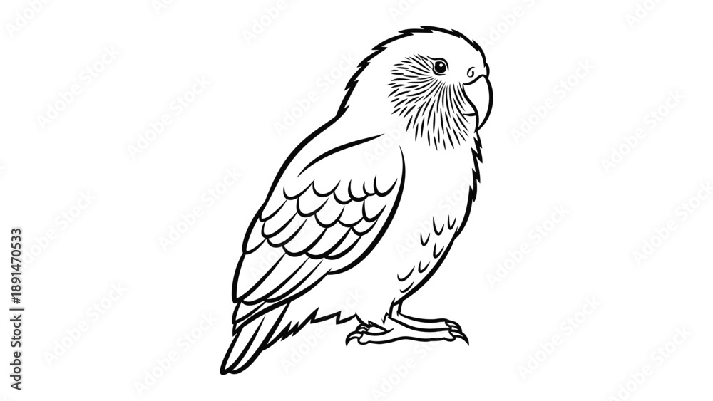 Fototapeta premium Graceful Parrot Sketch: An elegant parrot, captured in delicate linework, stands poised, showcasing its intricate feather patterns and curious gaze.