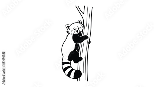 Red Panda in Tree: A charming red panda with its vibrant reddish-brown fur and a bushy tail skillfully ascends a tree, showcasing its agility and arboreal adaptation.