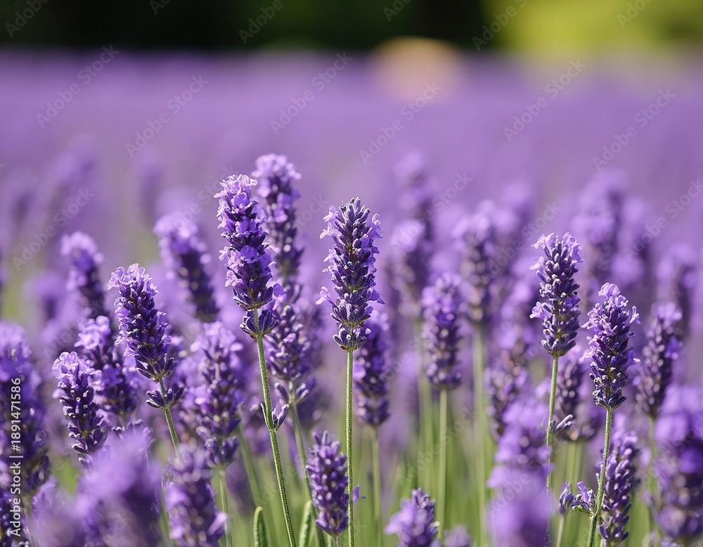 Obraz premium Lavender blooms in a field in summer. Floral background, poster, card, wallpaper, nature beauty.