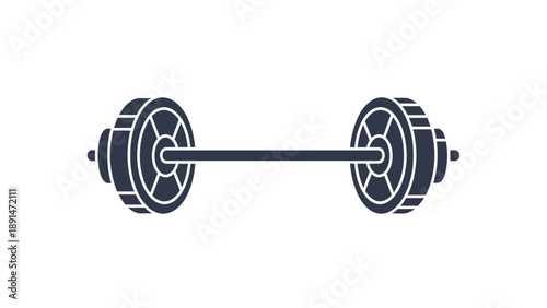 Minimalist silhouette of a heavy barbell with multiple weight plates on a clean white background for fitness design.