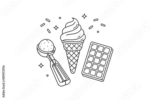 Minimalist linear ice cream and chocolate treats with sprinkles