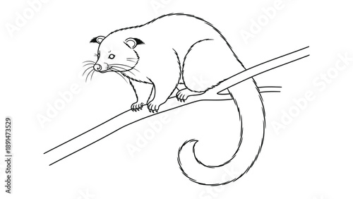 Possum on Branch Sketch: A detailed sketch captures a solitary possum perched gracefully on a tree branch, creating a scene of quiet contemplation in the wild.