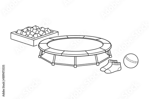 Indoor trampoline and foam pit in outline style