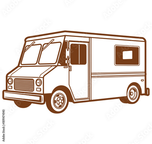 Brown delivery van on white background for logistic and transportation themes