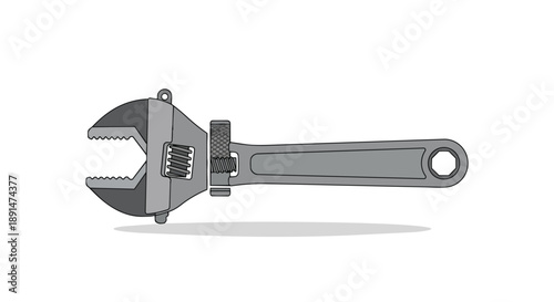 Clean graphic of an adjustable wrench, a versatile manual tool for mechanical projects and home maintenance, emphasizing its adaptable utility for