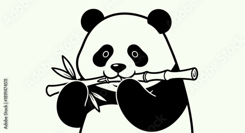 Panda Eating Bamboo Illustration Art.