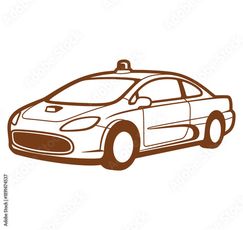 Brown taxi car illustration with a roof light on transparent background