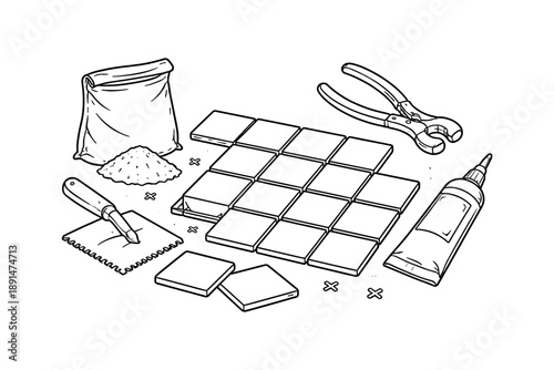 Monochrome construction tools for tiling and renovation projects