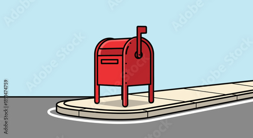 Red Mailbox on Concrete Base.