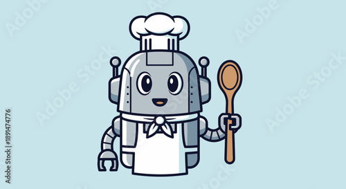 Robot Chef Holding Wooden Spoon.