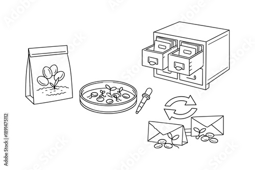 Linear seed germination process with storage and mailing elements