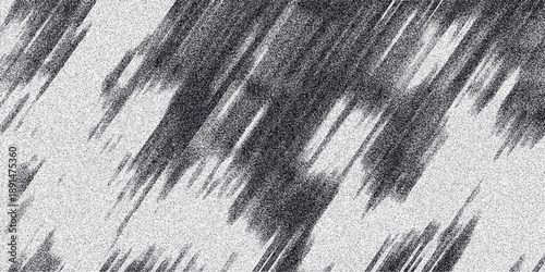 Dynamic abstract monochrome background with diagonal streaks and a grainy noise texture, suggesting motion blur or abstract brushstrokes in shades of grey and white