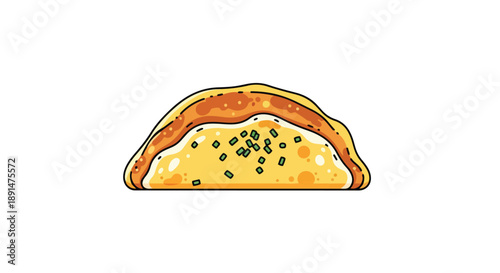A delightful stylized omelette illustration featuring vibrant golden hues and fresh green herb toppings perfect for breakfast menus or culinary