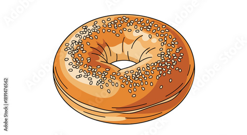 Golden baked sesame bagel illustration for fresh breakfast and snack visuals