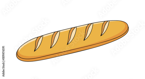 Artistic depiction of a freshly baked golden baguette with crisp scoring marks a classic French bread illustration perfect for culinary themes