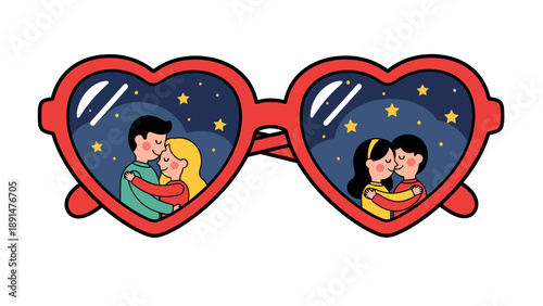 heart shaped sunglasses with lovers.