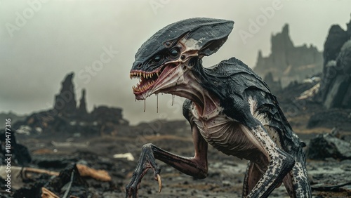 Alien Reptile Creature in Otherworldly Scene