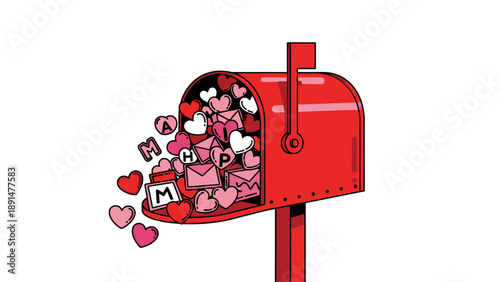 Valentine's Day mailbox with hearts and letters.