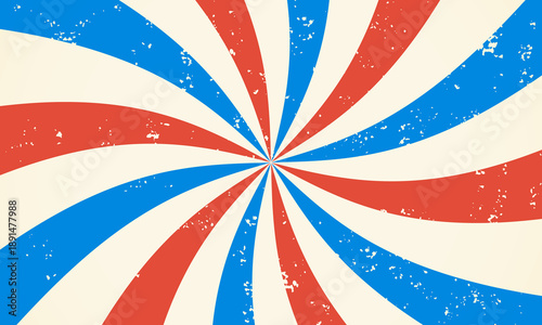 Vector Vintage Barber Pole Sunburst Background with Grunge Texture