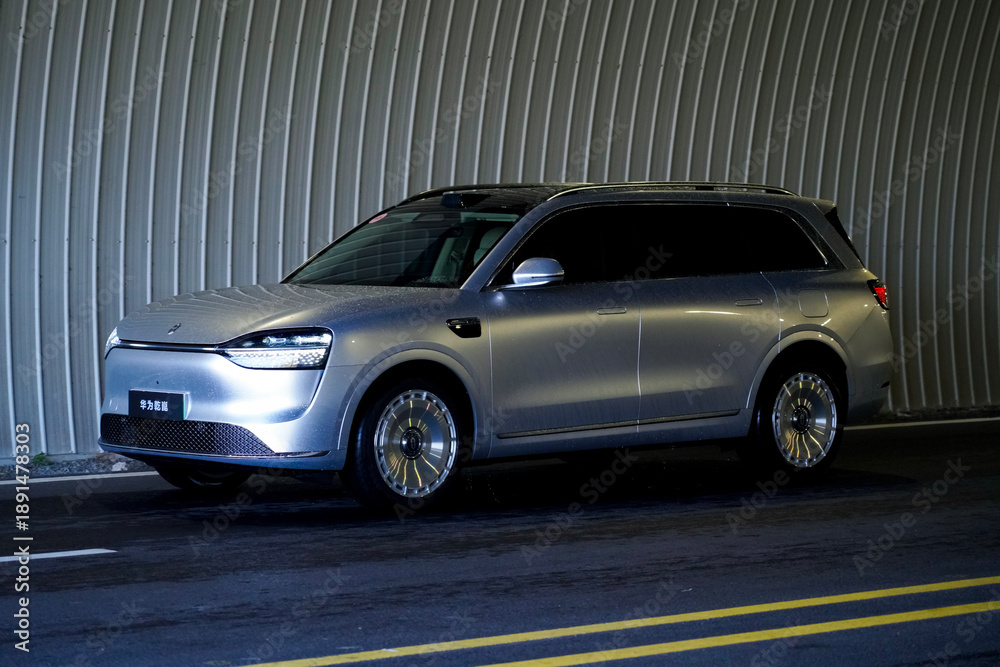 Fototapeta premium Chinese brand cars using Huawei's intelligent driving system are currently undergoing testing and trial drives.