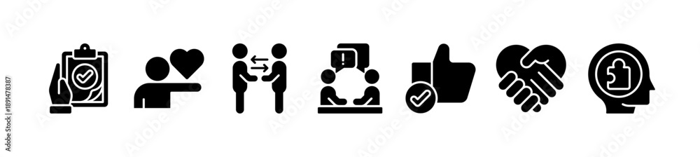 Obraz premium Banner counseling vector illustration concept. Therapy, diagnosis, empathy, advice and support concept with icons 