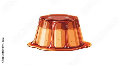 Delicious sweet custard flan with glistening amber caramel sauce pouring generously down its smooth sides a perfect treat for dessert menus and food