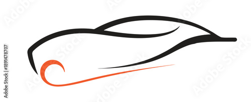 Stylized car illustration with dynamic lines and orange accent isolated on transparent background
