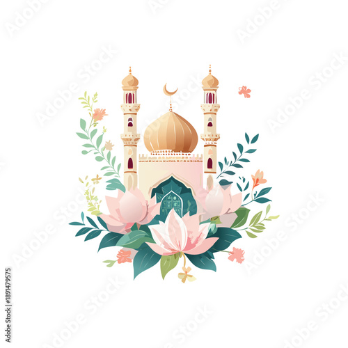 Vector illustration of an abstract Christmas floral background featuring vintage ornaments and stars for a festive holiday greeting card design