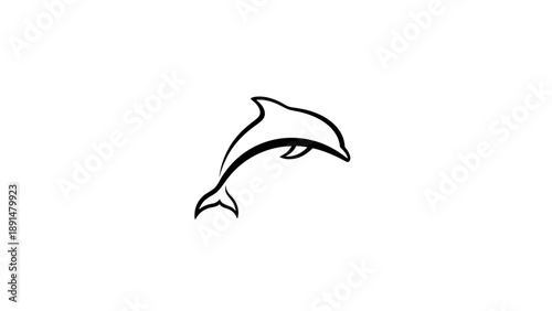 Minimalist outline of a jumping dolphin on a white background.